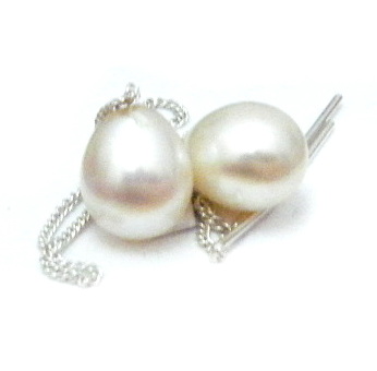White 8.5mm Drop Pearl Pull Through Earrings